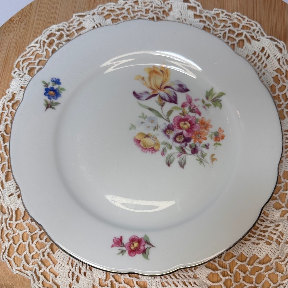 Vintage Kahla Floral Saucer Plate East Germany Gold Rim